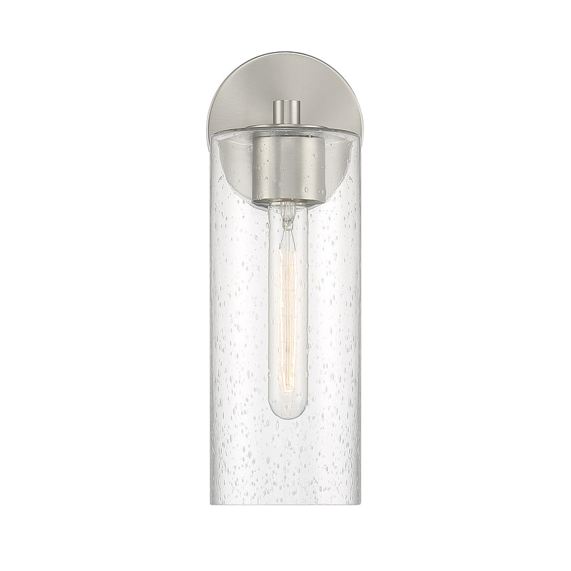 Savoy House Ricci 13.5in 1-Light Wall Sconce | Modern Satin Nickel and Clear Seeded Glass | Bedroom & Hallway Accent Light | Model L9-2460-1-SN