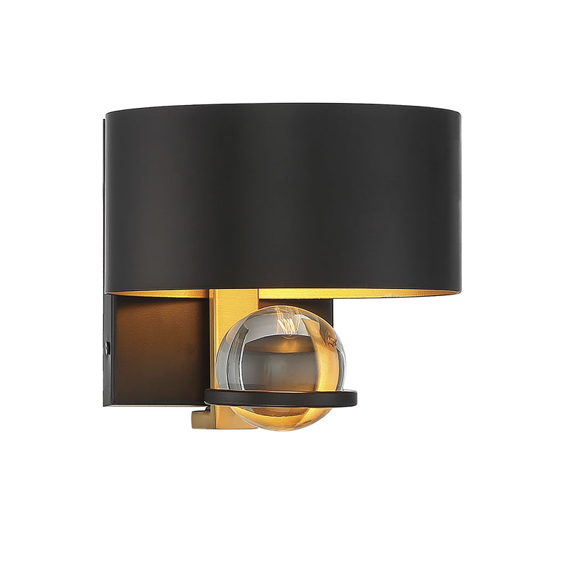 Savoy House Chambord 6.5in 1-Light Wall Sconce | Glam Vintage Black and Warm Brass Metal with K9 Crystal | Bathroom Vanity | Model L9-2925-1-51