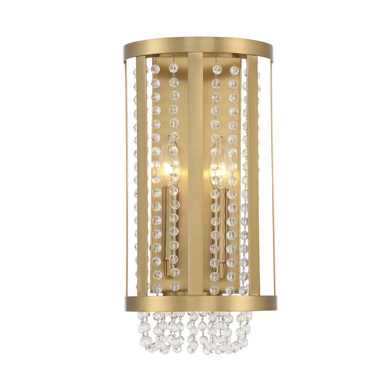 Savoy House Mancini 16.25in 2-Light Wall Sconce | Glam Warm Brass and Clear Crystal | Bathroom Vanity & Hallway | Model L9-3203-2-322