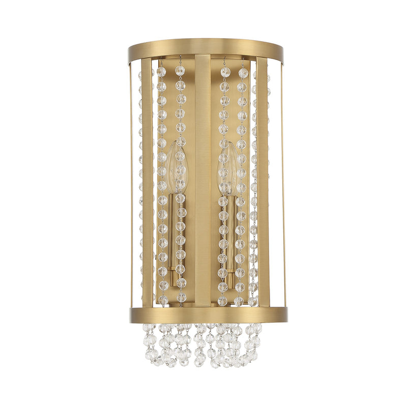 Savoy House Mancini 16.25in 2-Light Wall Sconce | Glam Warm Brass and Clear Crystal | Bathroom Vanity & Hallway | Model L9-3203-2-322
