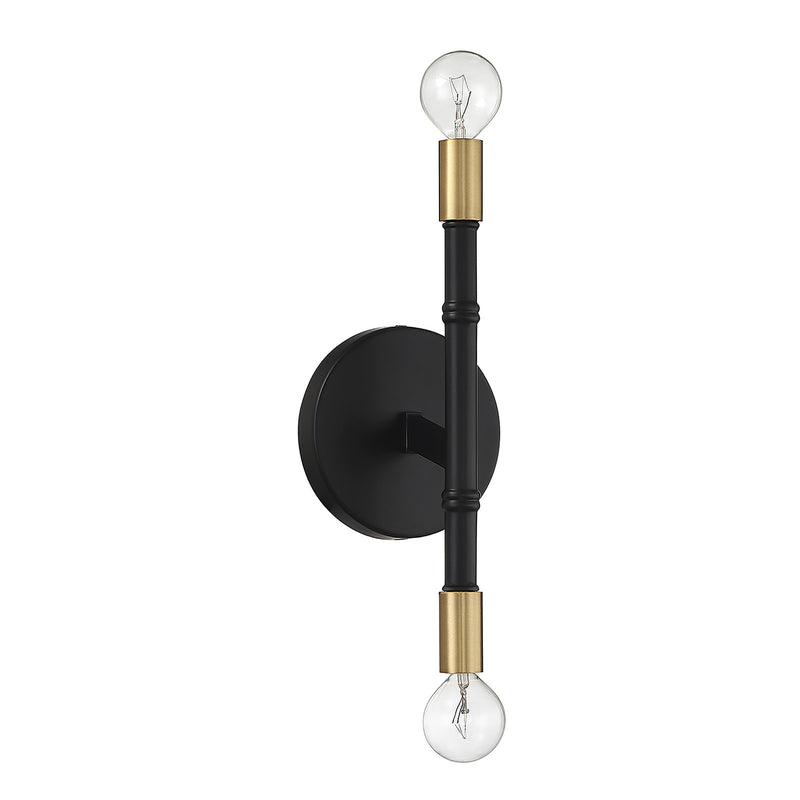 Savoy House Rossi 12in 2-Light Wall Sconce | Matte Black and Warm Brass Metal | Bedroom & Hallway Accent Light | Model L9-5612-2-143