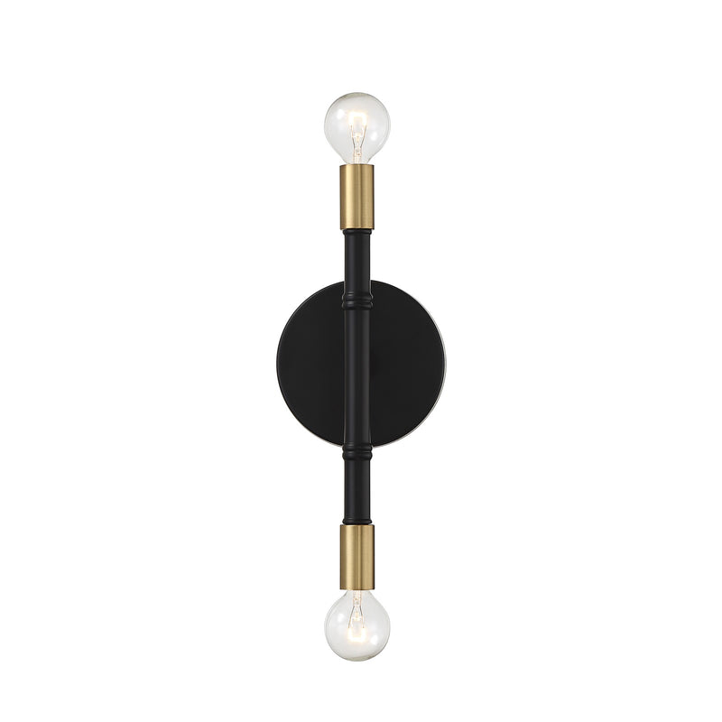 Savoy House Rossi 12in 2-Light Wall Sconce | Matte Black and Warm Brass Metal | Bedroom & Hallway Accent Light | Model L9-5612-2-143