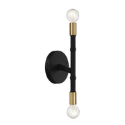 Savoy House Rossi 12in 2-Light Wall Sconce | Matte Black and Warm Brass Metal | Bedroom & Hallway Accent Light | Model L9-5612-2-143