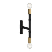 Savoy House Rossi 12in 2-Light Wall Sconce | Matte Black and Warm Brass Metal | Bedroom & Hallway Accent Light | Model L9-5612-2-143