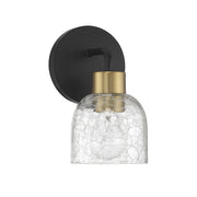 Savoy House Flagler 5in 1-Light Wall Sconce | Modern Matte Black and Warm Brass Crackled Glass | Bedroom & Bathroom Vanity | Model L9-5900-1-143