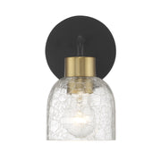 Savoy House Flagler 5in 1-Light Wall Sconce | Modern Matte Black and Warm Brass Crackled Glass | Bedroom & Bathroom Vanity | Model L9-5900-1-143