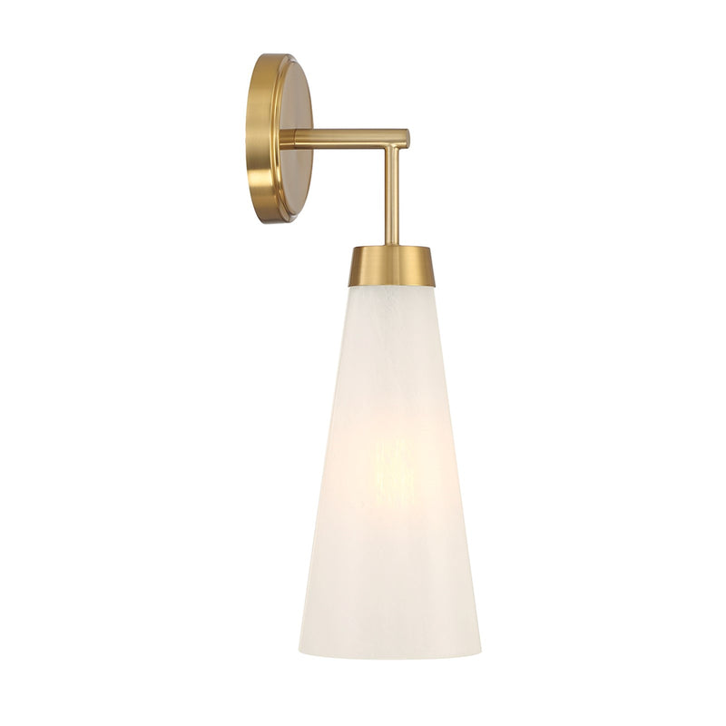 Savoy House Brevard 1-Light Wall Sconce | Vintage Warm Brass and White Strie Glass | Bedroom & Hallway Accent Light | Model L9-6085-1-322
