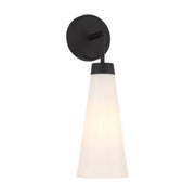 Savoy House Brevard 1-Light Wall Sconce | Vintage Matte Black and White Strie Glass | Bedroom & Hallway Accent Light | Model L9-6085-1-89