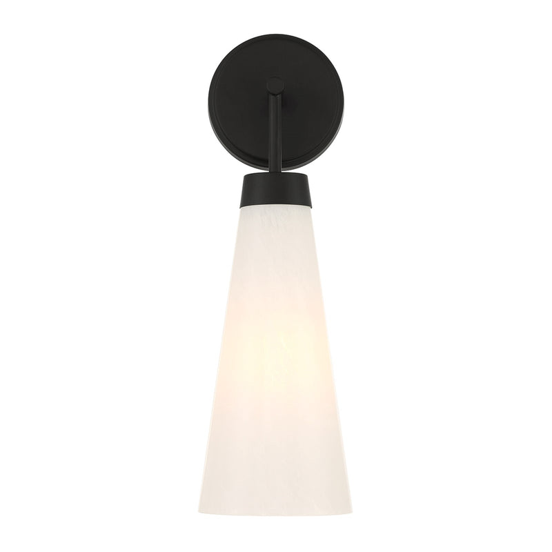 Savoy House Brevard 1-Light Wall Sconce | Vintage Matte Black and White Strie Glass | Bedroom & Hallway Accent Light | Model L9-6085-1-89