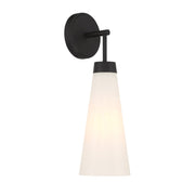 Savoy House Brevard 1-Light Wall Sconce | Vintage Matte Black and White Strie Glass | Bedroom & Hallway Accent Light | Model L9-6085-1-89