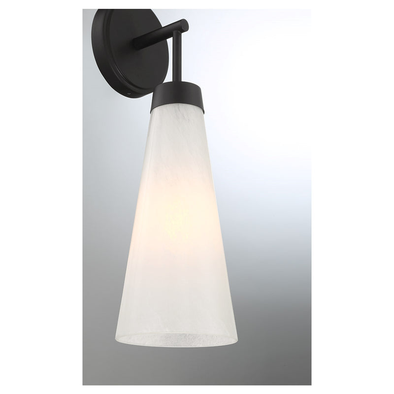 Savoy House Brevard 1-Light Wall Sconce | Vintage Matte Black and White Strie Glass | Bedroom & Hallway Accent Light | Model L9-6085-1-89