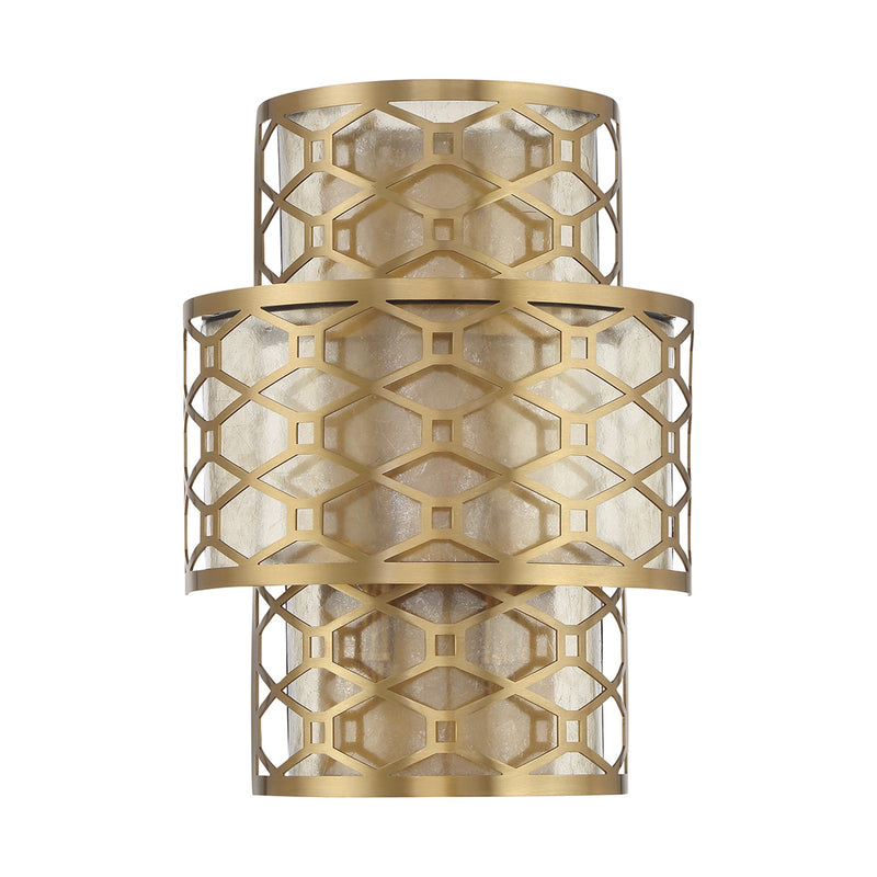 Savoy House Mannheim 2-Light Wall Sconce | Modern Warm Brass and Textured Mica | Bedroom & Bathroom Accent Light | Model L9-6102-2-322
