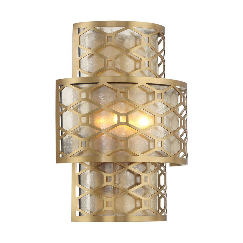 Savoy House Mannheim 2-Light Wall Sconce | Modern Warm Brass and Textured Mica | Bedroom & Bathroom Accent Light | Model L9-6102-2-322