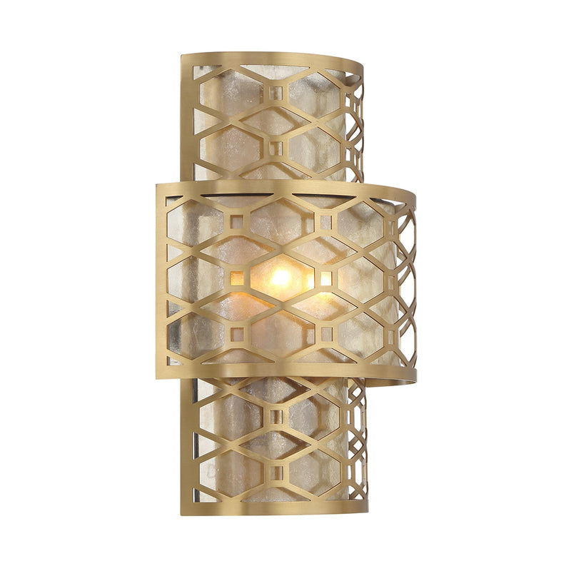 Savoy House Mannheim 2-Light Wall Sconce | Modern Warm Brass and Textured Mica | Bedroom & Bathroom Accent Light | Model L9-6102-2-322