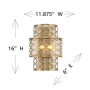 Savoy House Mannheim 2-Light Wall Sconce | Modern Warm Brass and Textured Mica | Bedroom & Bathroom Accent Light | Model L9-6102-2-322