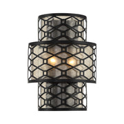 Savoy House Mannheim 16in 2-Light Wall Sconce | Modern Matte Black and Mica | Bedroom & Hallway Accent Light | 6 x 11.88 x 16 in | Model L9-6102-2-89