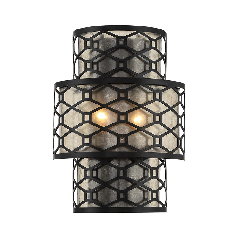 Savoy House Mannheim 16in 2-Light Wall Sconce | Modern Matte Black and Mica | Bedroom & Hallway Accent Light | 6 x 11.88 x 16 in | Model L9-6102-2-89