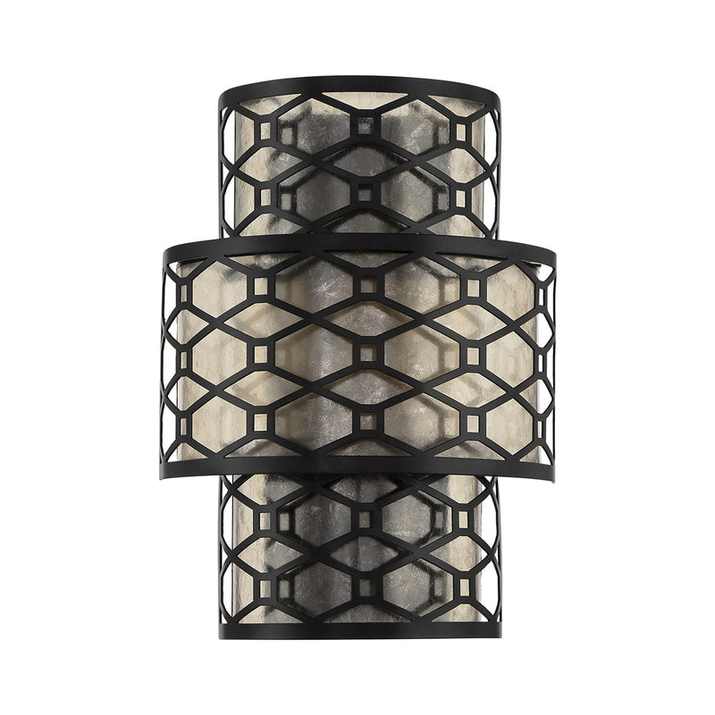 Savoy House Mannheim 16in 2-Light Wall Sconce | Modern Matte Black and Mica | Bedroom & Hallway Accent Light | 6 x 11.88 x 16 in | Model L9-6102-2-89