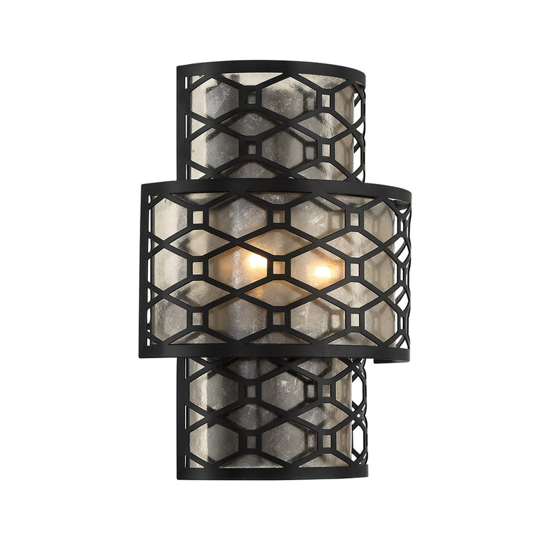 Savoy House Mannheim 16in 2-Light Wall Sconce | Modern Matte Black and Mica | Bedroom & Hallway Accent Light | 6 x 11.88 x 16 in | Model L9-6102-2-89