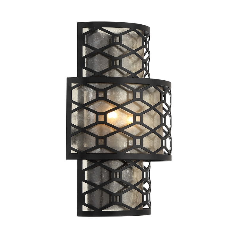 Savoy House Mannheim 16in 2-Light Wall Sconce | Modern Matte Black and Mica | Bedroom & Hallway Accent Light | 6 x 11.88 x 16 in | Model L9-6102-2-89
