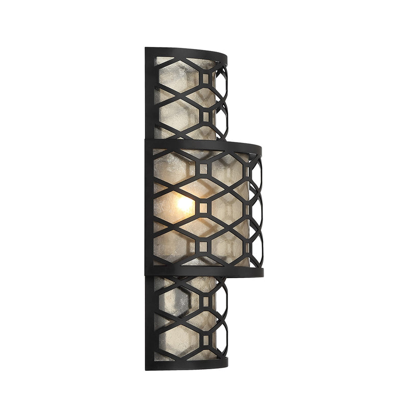Savoy House Mannheim 16in 2-Light Wall Sconce | Modern Matte Black and Mica | Bedroom & Hallway Accent Light | 6 x 11.88 x 16 in | Model L9-6102-2-89