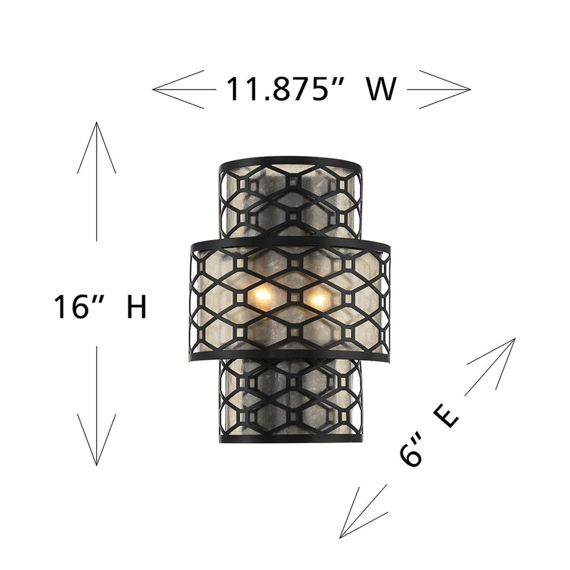 Savoy House Mannheim 16in 2-Light Wall Sconce | Modern Matte Black and Mica | Bedroom & Hallway Accent Light | 6 x 11.88 x 16 in | Model L9-6102-2-89