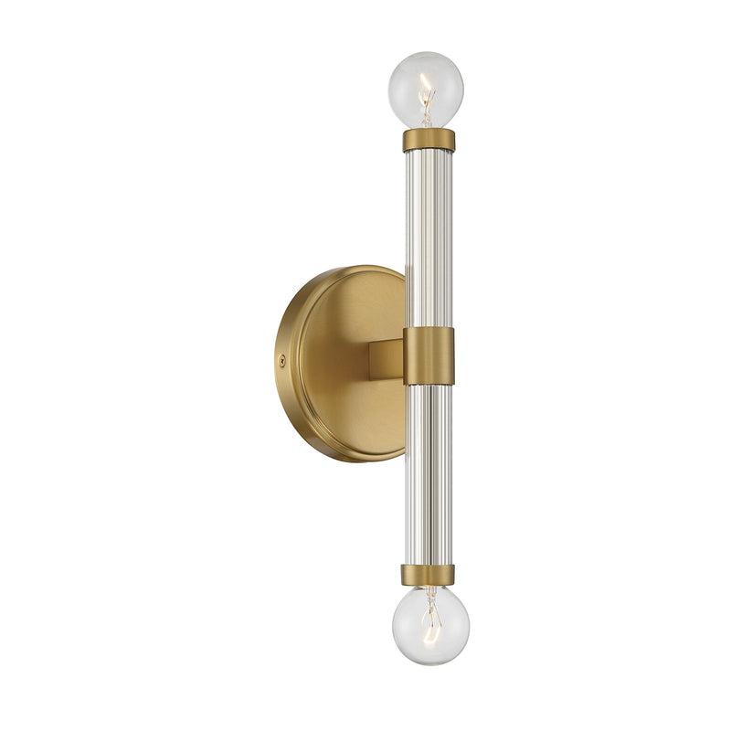 Savoy House Kingsburg 11.5in 2-Light Wall Sconce | Modern Warm Brass and Faceted Glass | Bedroom & Bathroom Vanity Light | Model L9-6733-2-322