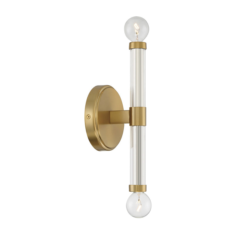 Savoy House Kingsburg 11.5in 2-Light Wall Sconce | Modern Warm Brass and Faceted Glass | Bedroom & Bathroom Vanity Light | Model L9-6733-2-322