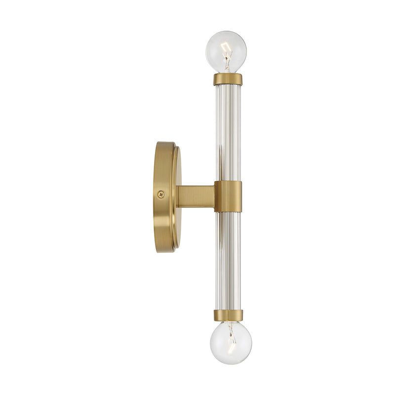 Savoy House Kingsburg 11.5in 2-Light Wall Sconce | Modern Warm Brass and Faceted Glass | Bedroom & Bathroom Vanity Light | Model L9-6733-2-322