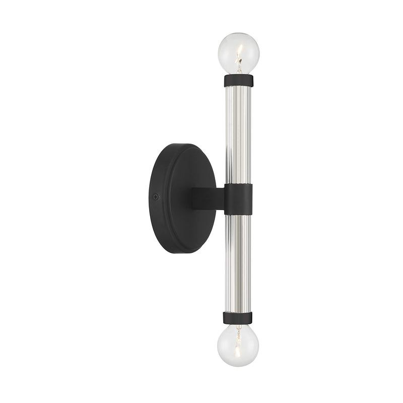 Savoy House Kingsburg 11.5in 2-Light Wall Sconce | Modern Matte Black and Faceted Glass | Bedroom & Bathroom Vanity Light | Model L9-6733-2-89