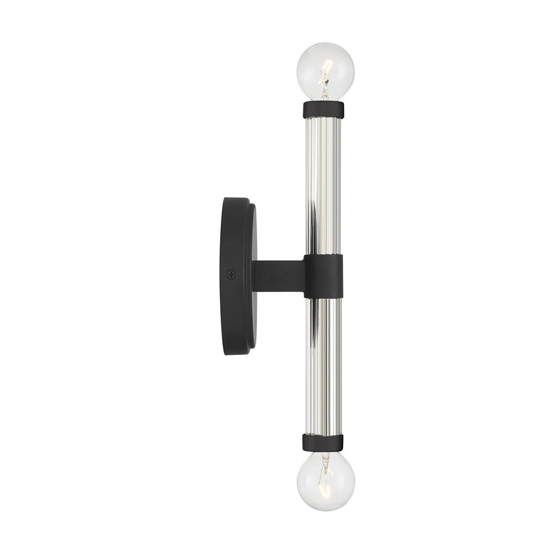 Savoy House Kingsburg 11.5in 2-Light Wall Sconce | Modern Matte Black and Faceted Glass | Bedroom & Bathroom Vanity Light | Model L9-6733-2-89