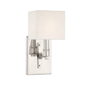 Savoy House Collins 11.5in 1-Light Wall Sconce | Modern Polished Nickel and White Fabric | Bedroom & Bathroom Vanity Light | Model L9-8550-1-109