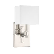 Savoy House Collins 11.5in 1-Light Wall Sconce | Modern Polished Nickel and White Fabric | Bedroom & Bathroom Vanity Light | Model L9-8550-1-109