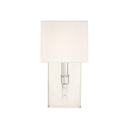 Savoy House Collins 11.5in 1-Light Wall Sconce | Modern Polished Nickel and White Fabric | Bedroom & Bathroom Vanity Light | Model L9-8550-1-109