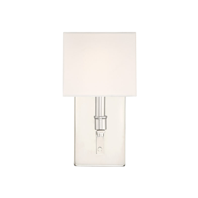 Savoy House Collins 11.5in 1-Light Wall Sconce | Modern Polished Nickel and White Fabric | Bedroom & Bathroom Vanity Light | Model L9-8550-1-109