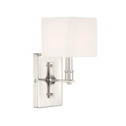 Savoy House Collins 11.5in 1-Light Wall Sconce | Modern Polished Nickel and White Fabric | Bedroom & Bathroom Vanity Light | Model L9-8550-1-109