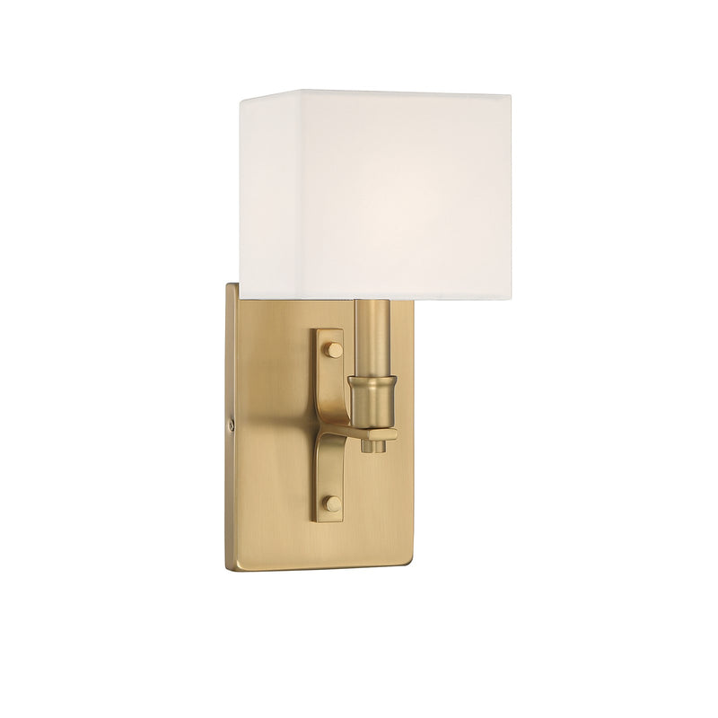 Savoy House Collins 1-Light Wall Sconce | Modern Warm Brass and White Fabric | Bedroom & Hallway Accent Light | Model L9-8550-1-322