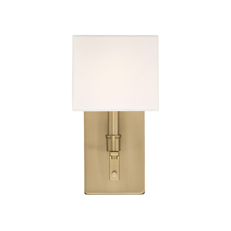 Savoy House Collins 1-Light Wall Sconce | Modern Warm Brass and White Fabric | Bedroom & Hallway Accent Light | Model L9-8550-1-322