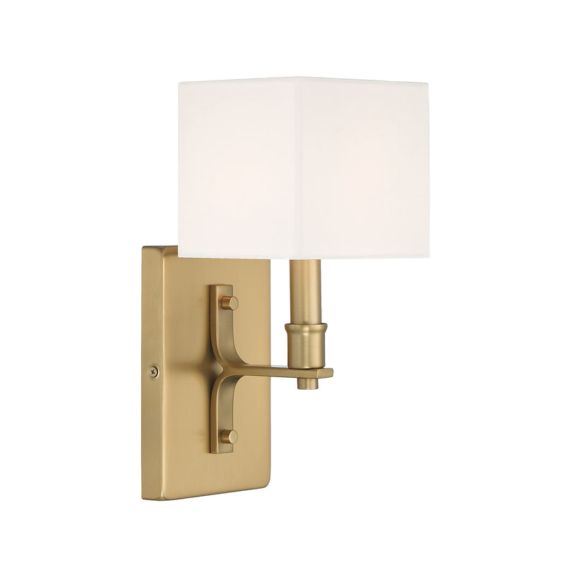 Savoy House Collins 1-Light Wall Sconce | Modern Warm Brass and White Fabric | Bedroom & Hallway Accent Light | Model L9-8550-1-322