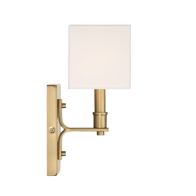 Savoy House Collins 1-Light Wall Sconce | Modern Warm Brass and White Fabric | Bedroom & Hallway Accent Light | Model L9-8550-1-322