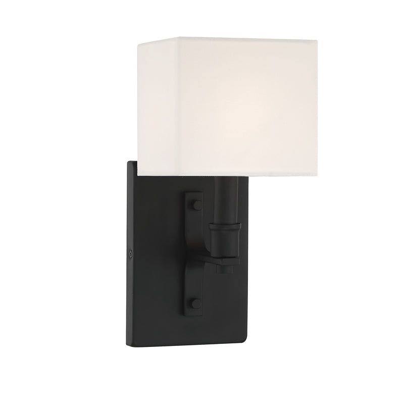 Savoy House Collins 1-Light Wall Sconce | Modern Matte Black and White Fabric | Bedroom & Hallway Accent Light | Model L9-8550-1-89