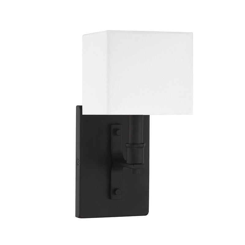 Savoy House Collins 1-Light Wall Sconce | Modern Matte Black and White Fabric | Bedroom & Hallway Accent Light | Model L9-8550-1-89
