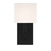 Savoy House Collins 1-Light Wall Sconce | Modern Matte Black and White Fabric | Bedroom & Hallway Accent Light | Model L9-8550-1-89