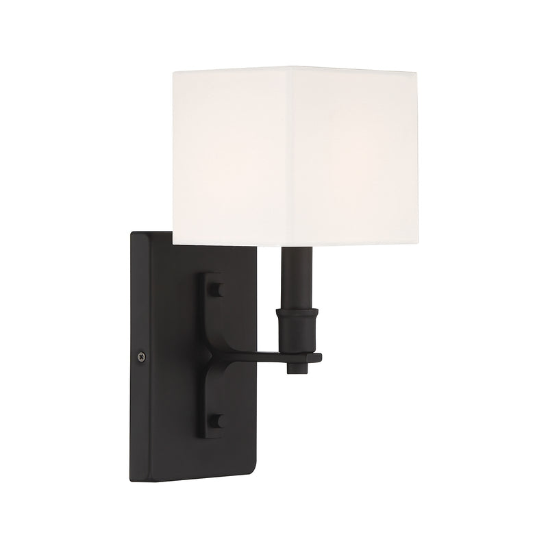 Savoy House Collins 1-Light Wall Sconce | Modern Matte Black and White Fabric | Bedroom & Hallway Accent Light | Model L9-8550-1-89