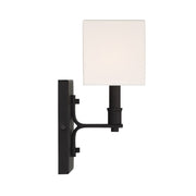 Savoy House Collins 1-Light Wall Sconce | Modern Matte Black and White Fabric | Bedroom & Hallway Accent Light | Model L9-8550-1-89