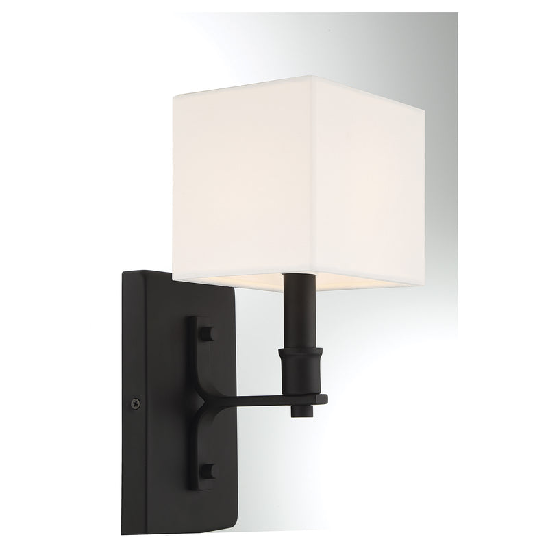 Savoy House Collins 1-Light Wall Sconce | Modern Matte Black and White Fabric | Bedroom & Hallway Accent Light | Model L9-8550-1-89