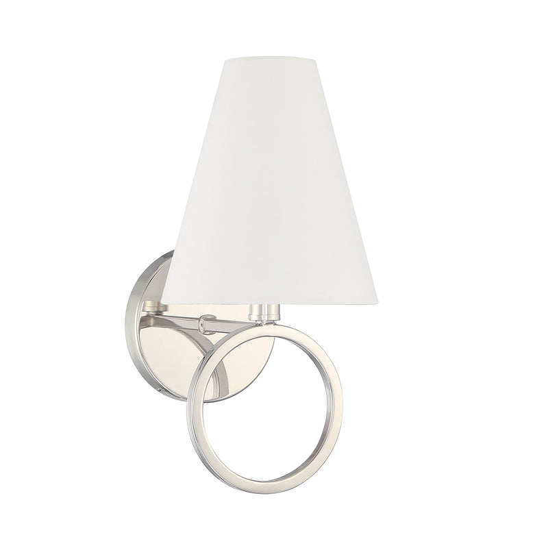 Savoy House Compton 1-Light Wall Sconce | Modern Polished Nickel and White Fabric | Bedroom & Hallway Accent Light | Model L9-9150-1-109