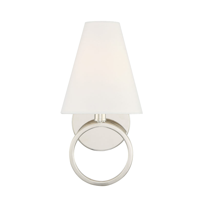 Savoy House Compton 1-Light Wall Sconce | Modern Polished Nickel and White Fabric | Bedroom & Hallway Accent Light | Model L9-9150-1-109