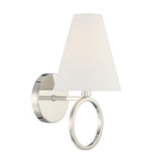 Savoy House Compton 1-Light Wall Sconce | Modern Polished Nickel and White Fabric | Bedroom & Hallway Accent Light | Model L9-9150-1-109