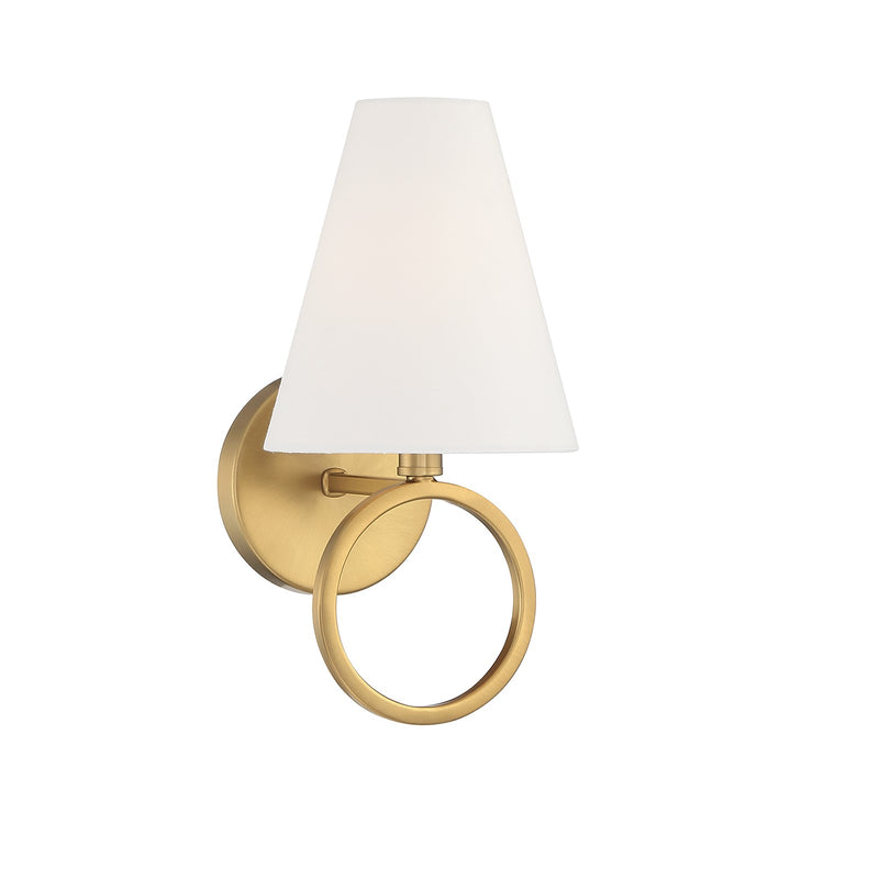 Savoy House Compton 1-Light Wall Sconce | Modern Warm Brass and White Fabric | Bedroom & Hallway Accent Light | Model L9-9150-1-322